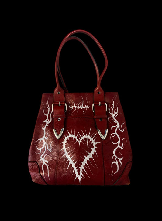 1/1 hand painted vintage leather purse